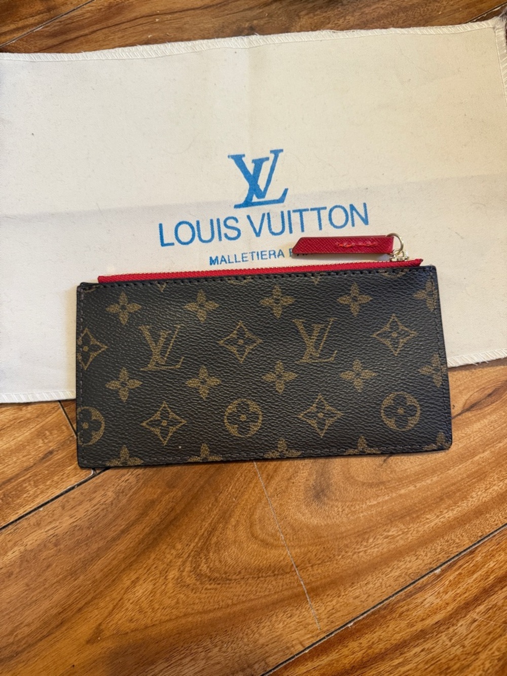 Louis Vuitton Monogram Canvas Zipper Pouch with Red Trim - Picture 2 of 3